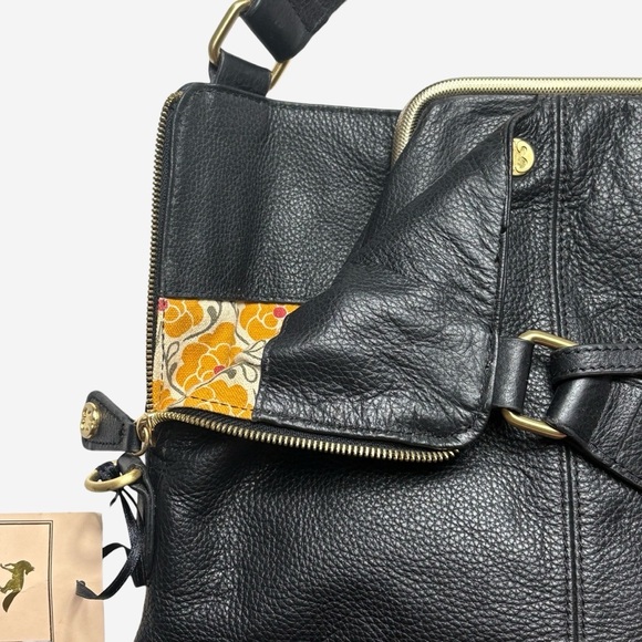 EMMA FOX Dressage Frame Kiss-Lock Black Leather Satchel Vibrant Cotton Interior - Picture 8 of 16